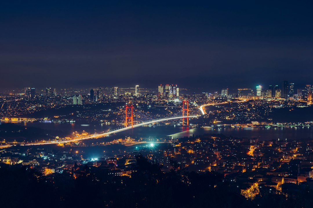 The Bosphorus bridge illuminated at night